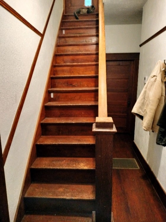 stairs with wood-type flooring