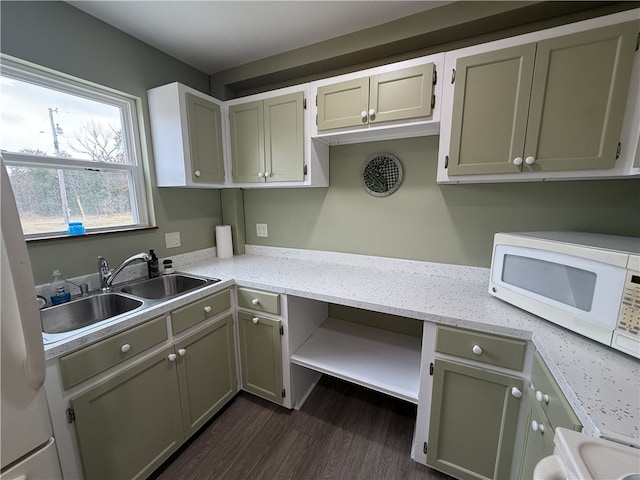 kitchen with stove, sink, and dark hardwood / wood-style flooring