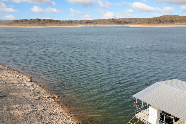 water view with a floating dock