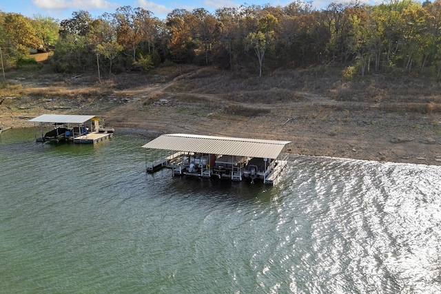 view of dock with a water view