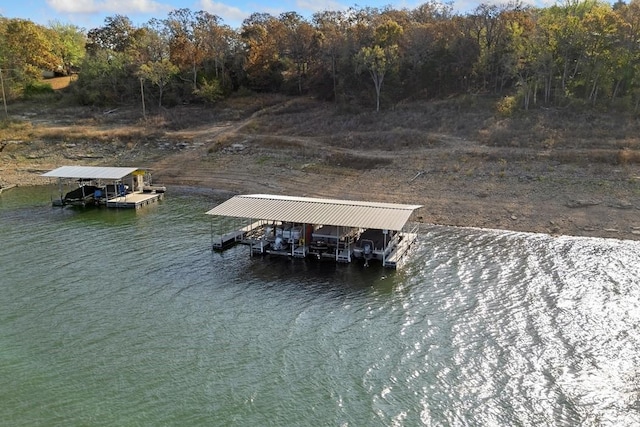 dock area featuring a water view and boat lift