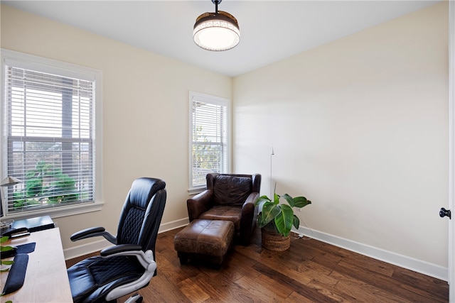 office area with hardwood / wood-style floors