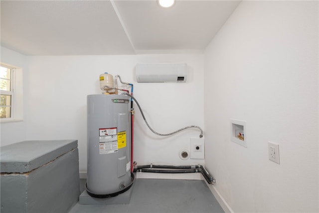 utility room featuring a wall mounted air conditioner and electric water heater