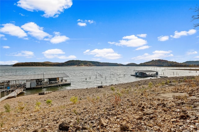 dock area with a water and mountain view