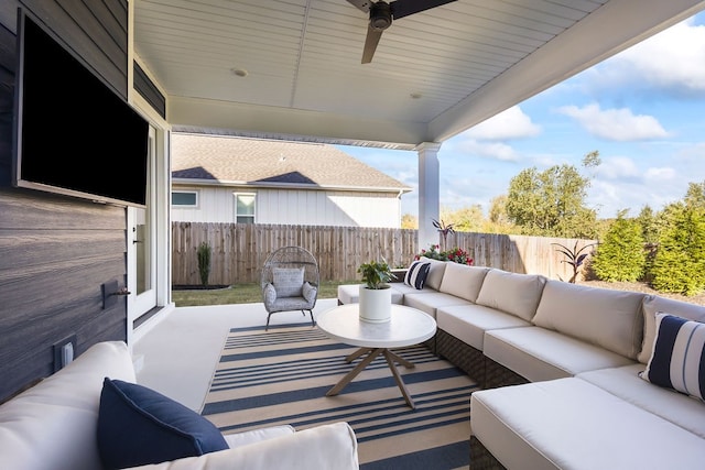 view of patio / terrace featuring outdoor lounge area and ceiling fan