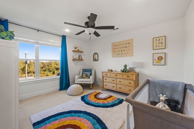 interior space featuring ceiling fan