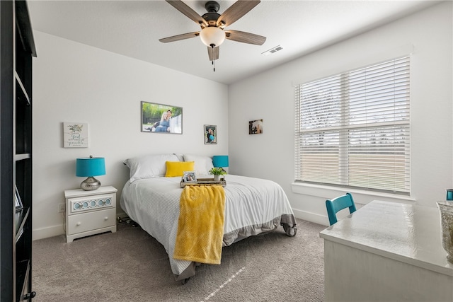 bedroom featuring carpet and ceiling fan