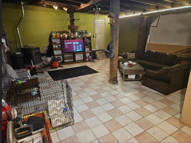 basement with light tile patterned floors