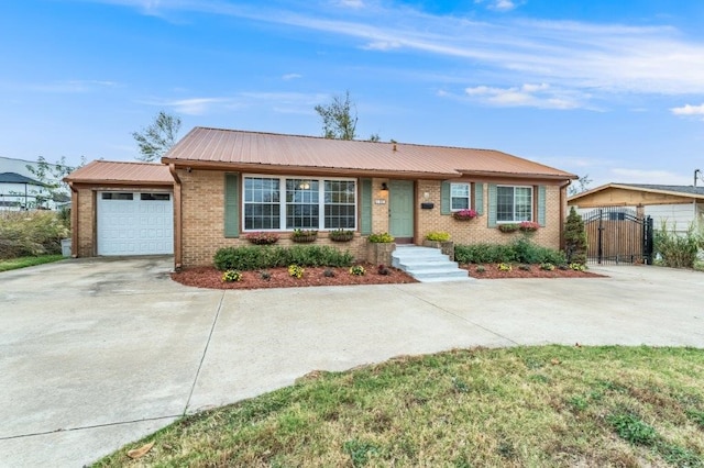 single story home with a garage