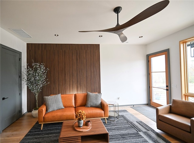 living room with light wood-type flooring