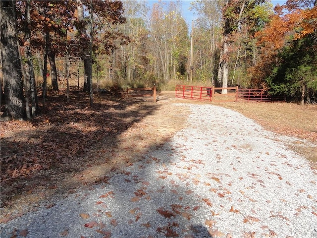305 Deer Run Rd, Leslie, AR 72645 - view of road featuring a wooded view and a gate