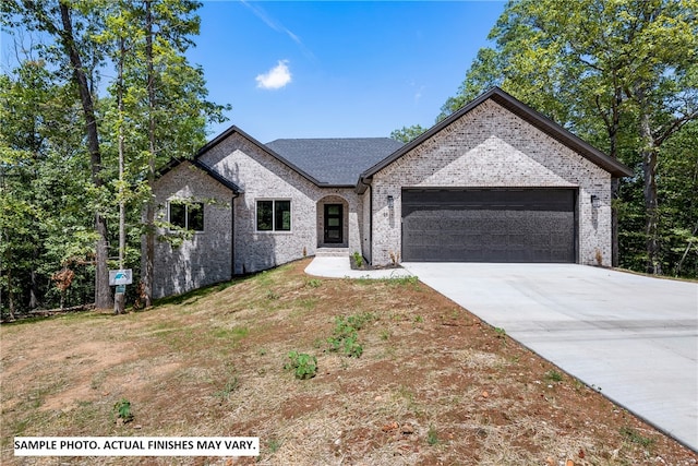 french country inspired facade with a garage