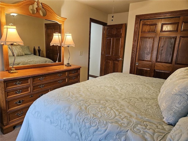 bedroom with carpet flooring and a closet