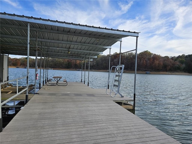 view of dock with a water view