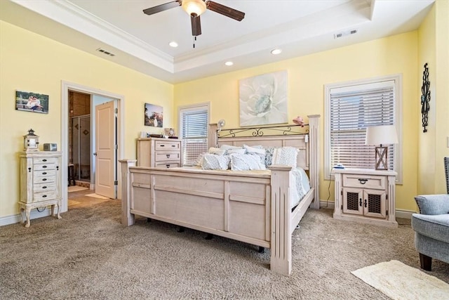 1303 NW Hermanus St, Bentonville, AR 72712 - bedroom featuring crown molding, visible vents, carpet, and a raised ceiling