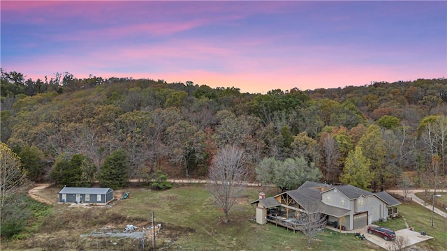 view of aerial view at dusk