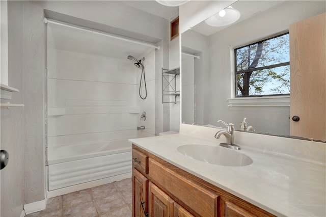 bathroom featuring vanity, tile patterned floors, and shower / bathtub combination