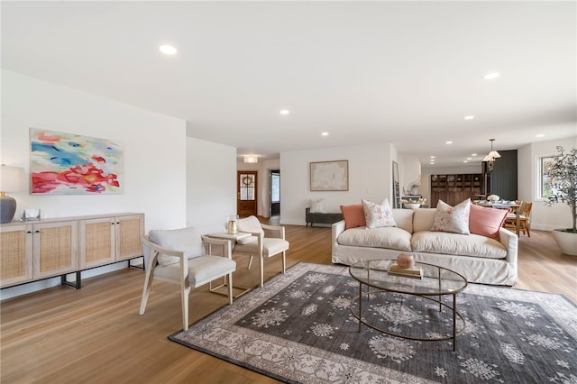 living room featuring light wood-type flooring