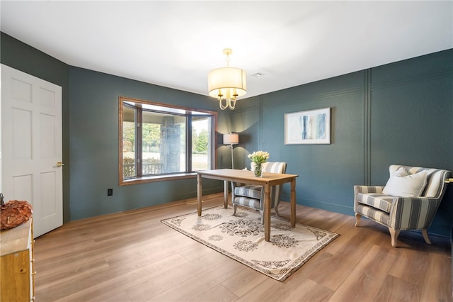 home office with hardwood / wood-style flooring