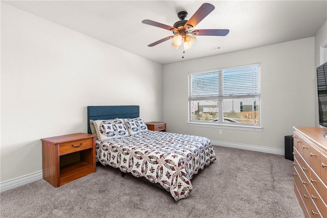 bedroom featuring carpet flooring and ceiling fan