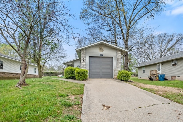 view of home's exterior featuring a garage and a lawn