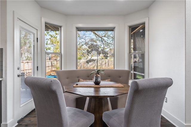 dining space featuring dark hardwood / wood-style flooring