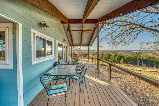 wooden terrace with ceiling fan