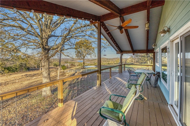 wooden deck with ceiling fan