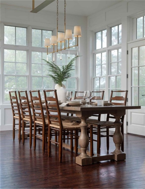 dining area with dark wood-type flooring