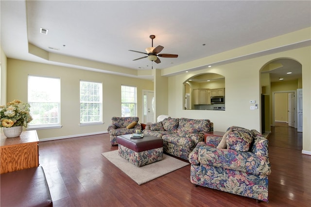 180 Grace Chapel Unit 107, Blue Eye, MO 65611 - living room with dark hardwood / wood-style flooring, a healthy amount of sunlight, and ceiling fan