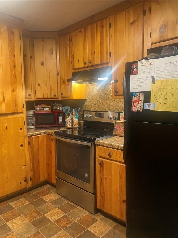 kitchen with decorative backsplash and black appliances