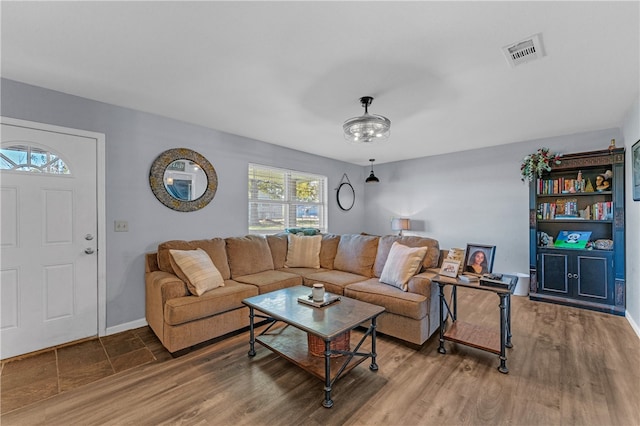 living room with wood-type flooring