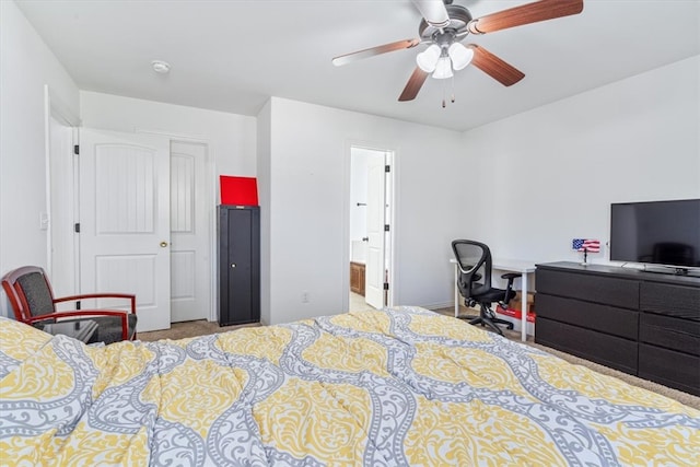 bedroom featuring ceiling fan and a closet