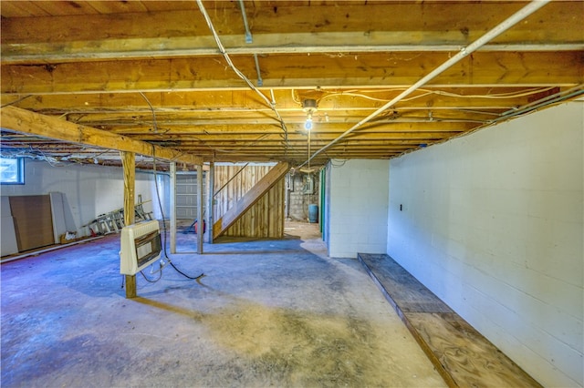 basement with heating unit