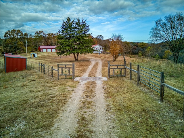 exterior space with a rural view