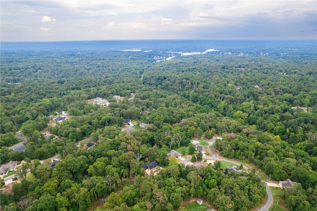 drone / aerial view featuring a view of trees