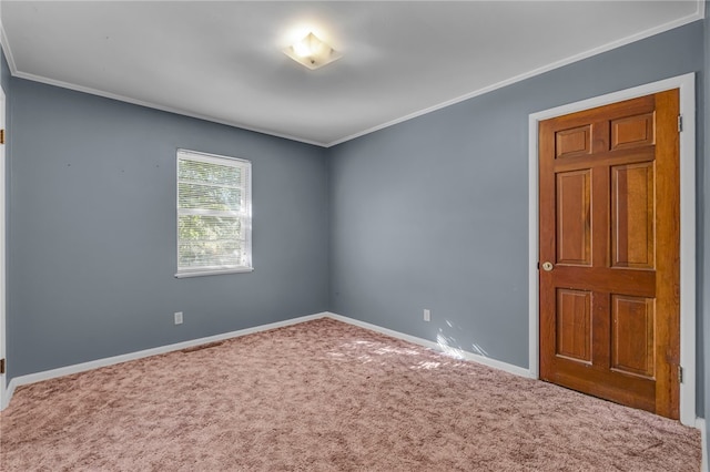 carpeted empty room featuring crown molding