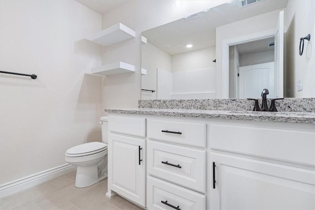 6602 SW Spindle St, Bentonville, AR 72713 - full bath with vanity, toilet, baseboards, tile patterned floors, and visible vents