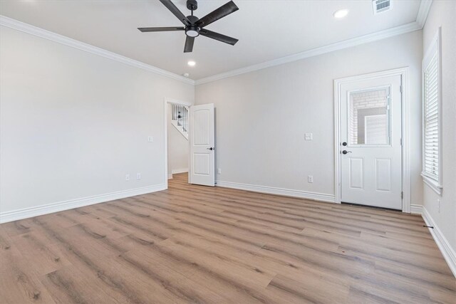 6602 SW Spindle St, Bentonville, AR 72713 - unfurnished room featuring a ceiling fan, ornamental molding, baseboards, and visible vents