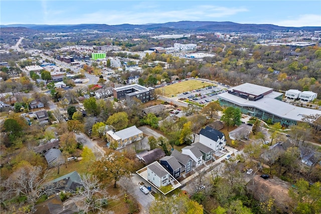 drone / aerial view featuring a mountain view