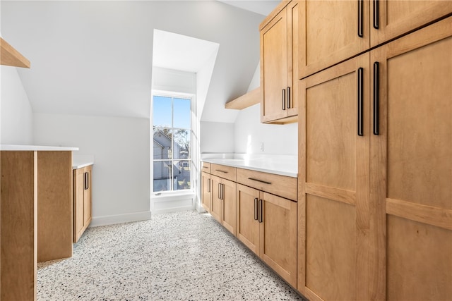 kitchen with vaulted ceiling