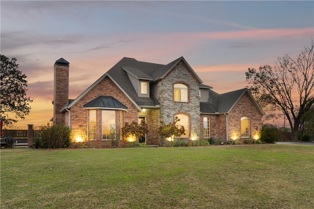 view of front of property featuring a yard