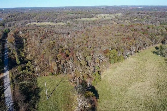 birds eye view of property featuring a forest view