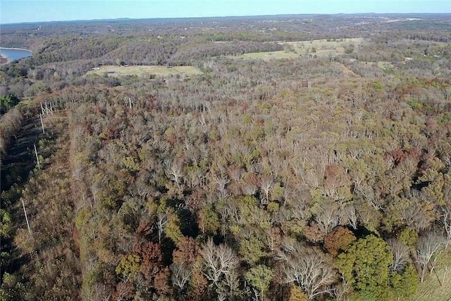 drone / aerial view featuring a forest view