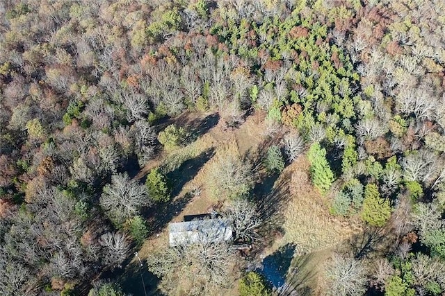 birds eye view of property with a wooded view
