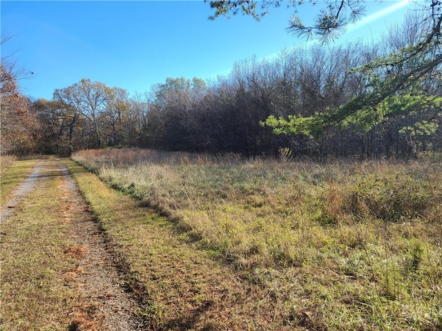 view of road featuring a wooded view