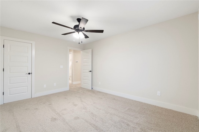 unfurnished bedroom featuring baseboards, ceiling fan, and carpet floors