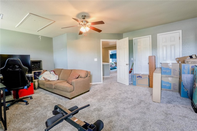 office space featuring carpet flooring and ceiling fan