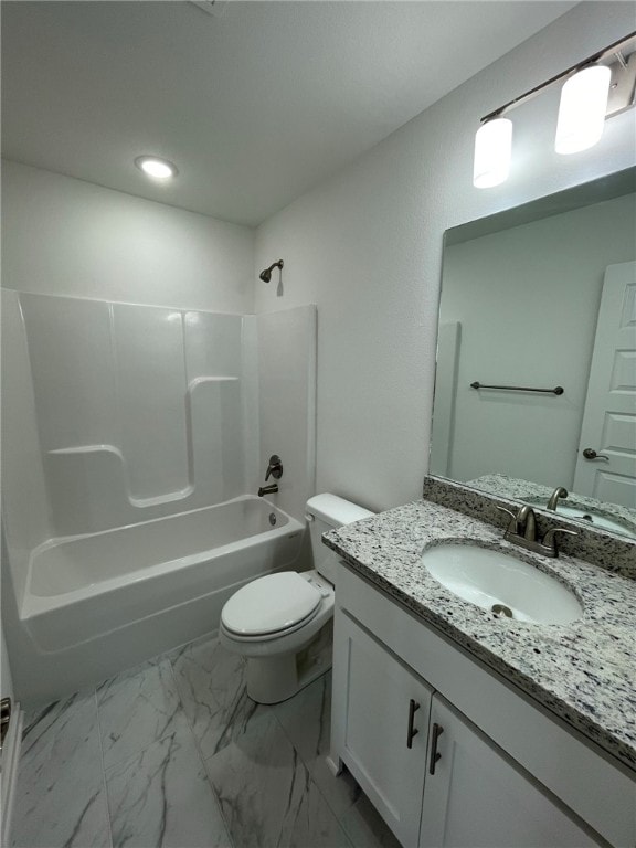 full bathroom featuring vanity, toilet, and shower / bathtub combination