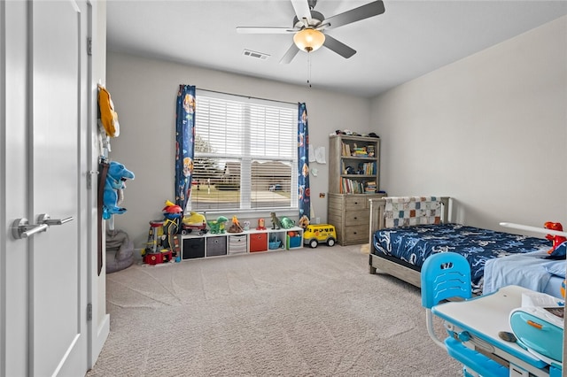 bedroom with carpet floors and ceiling fan